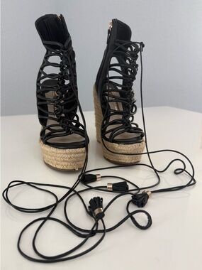 SOPHIA WEBSTER Womens Black Platform Wedge Shoes Size 36 /5.5 Sandals Espadrille